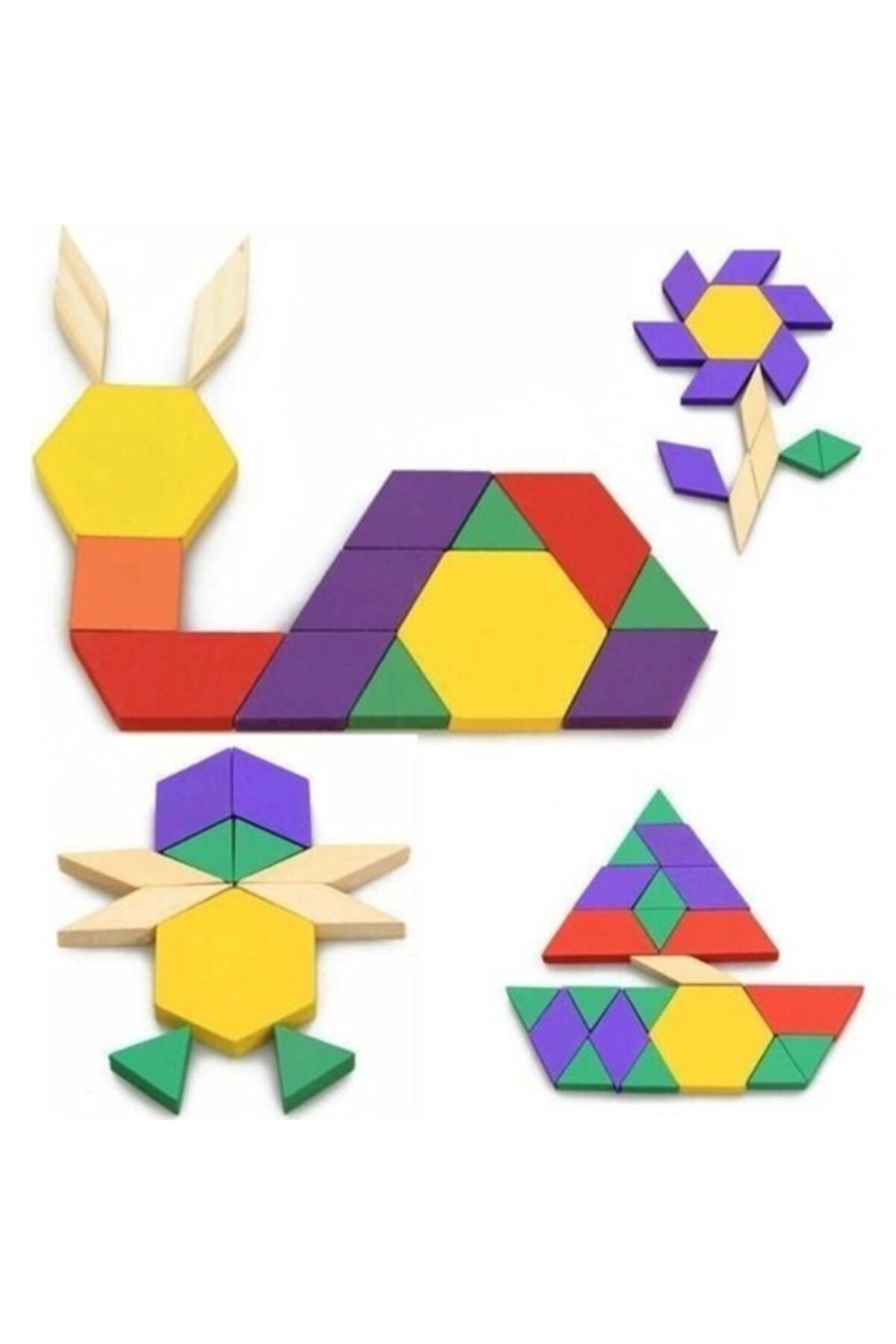 Montessori Ahşap Renkli 125 Parça Ahşap Eğitici Tangram Puzzle Blok Seti