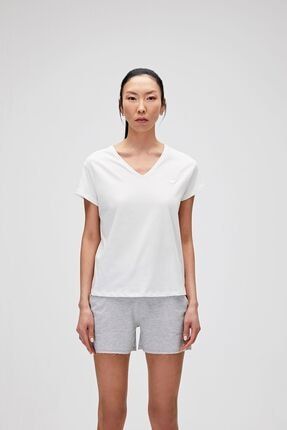 Kadın Kırık Beyaz Tişört Vıolet V-neck Tee 21.03.07.011-C04