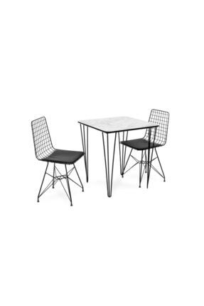 Beyaz Modern Metal Ayaklı Masa Sandalye Takımı EVİDEAAKN006