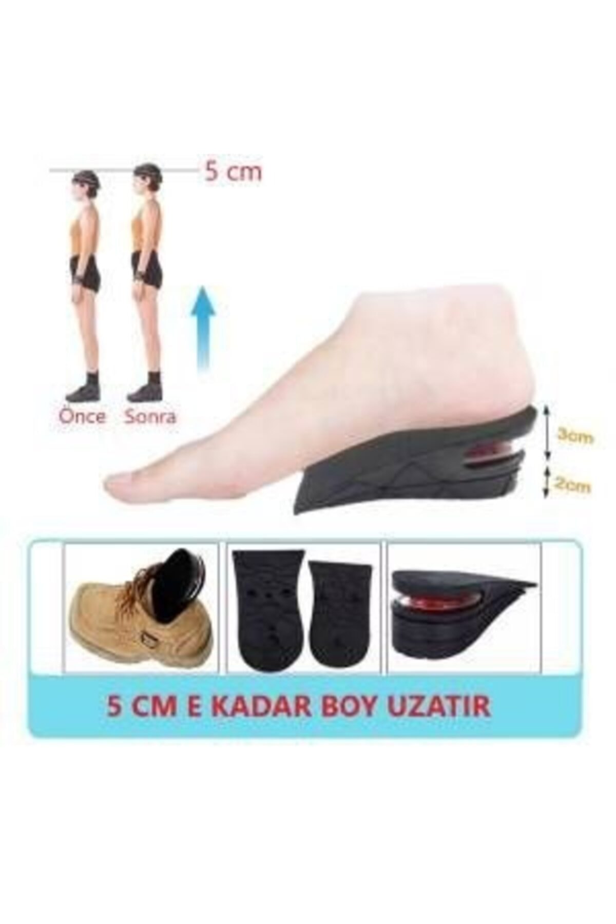 Hava Yastıklı Boy Uzatıcı Ayak Tabanlık Boy Uzatan Gizli Topuk 5 Cm Ayakkabı Platform Dolgu Yükselt 5
