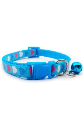 Mavi Renkli Kalp Desenli Ayarlanabilir Çıngıraklı Kedi-köpek Boyun Tasması TASMA09
