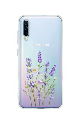 Uyumlu Samsung A50 Lavender Desenli Premium Şeffaf Silikon Kılıf SAMA50SLVNDR