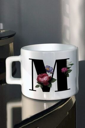 M Harfli Şık Baskılı Beyaz Çay-kahve Fincanı he-çk-108