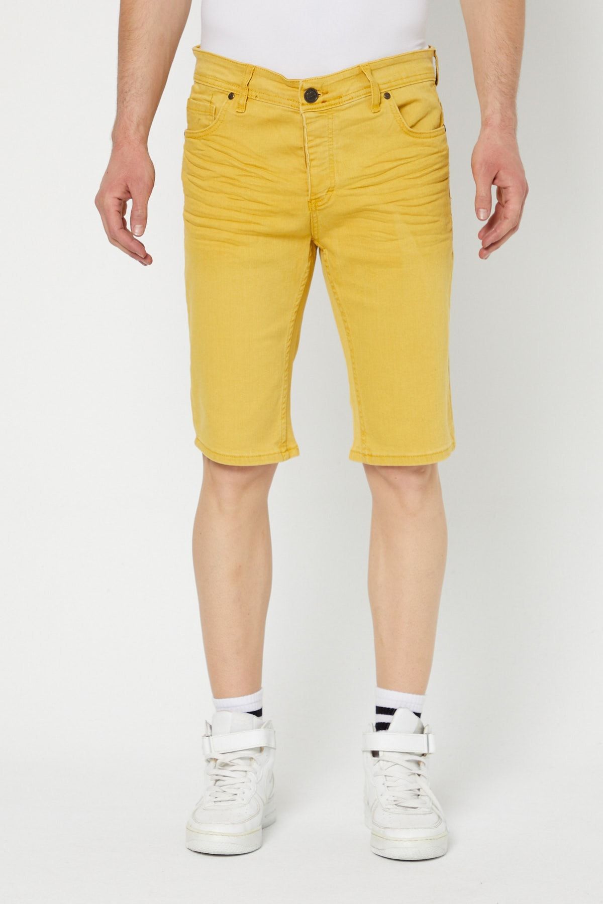 Mens yellow denim shorts outlet