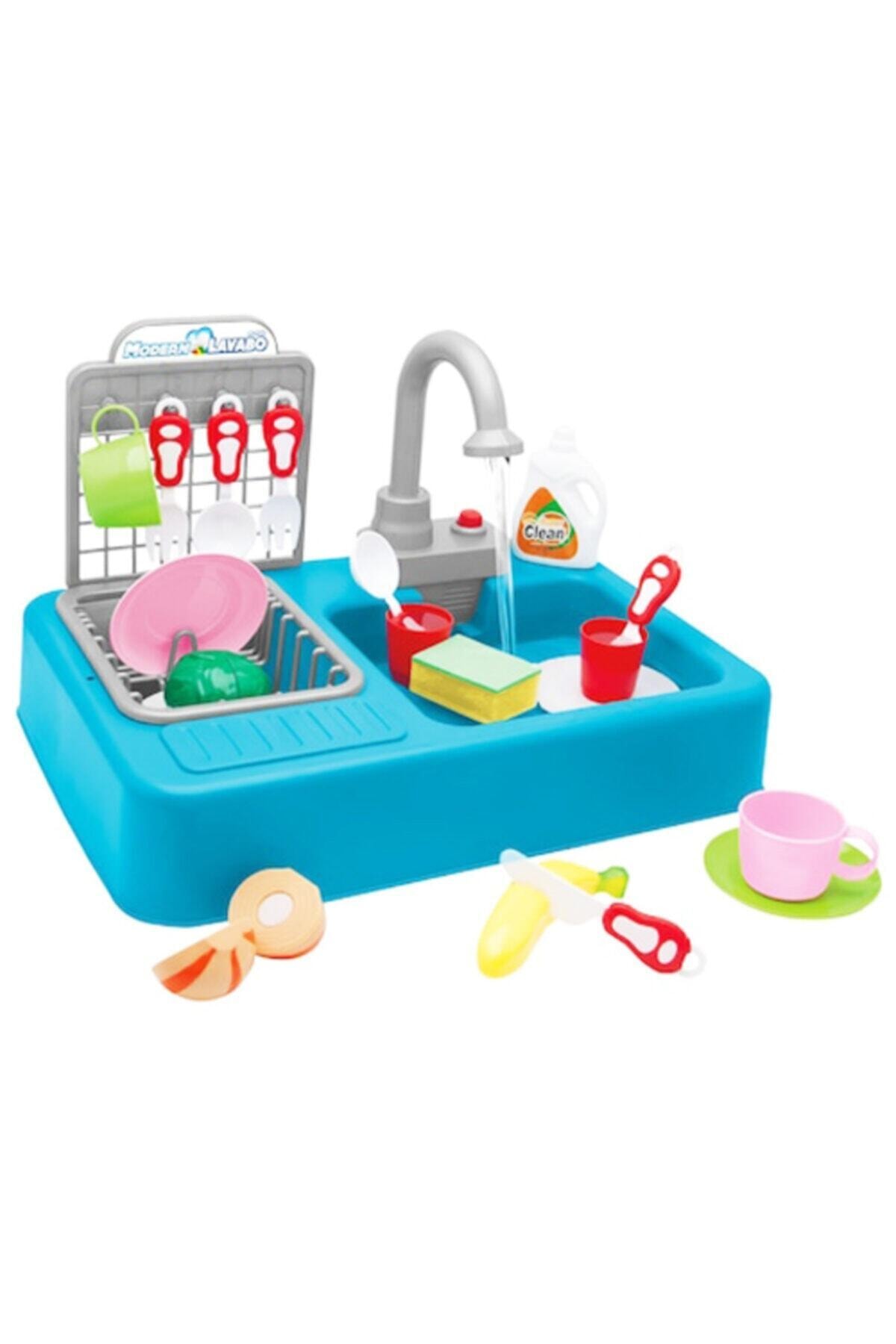 Water-Powered Modern Sink with Faucet(Girls' Toy Blue) Hd823