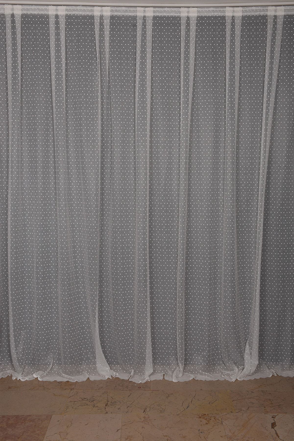 AKÇA TEKSTİL-Sparse Pointed Cream Color Single Wing Ready-made Planted Pleated Background Curtain 300*260 Cm 1