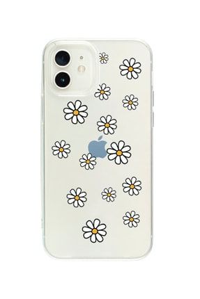 Iphone 12 Mini Uyumlu Papatya Şelalesi Desenli Premium Şeffaf Silikon Kılıf IPH12MNSPAPSELAL