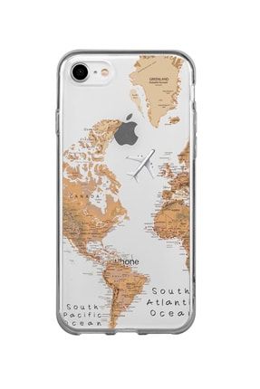 Iphone 7 Uyumlu Dünya Harita Desenli Premium Şeffaf Silikon Kılıf IPH7SDUHARDES