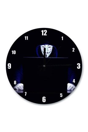 Anonymous Hacker Iş Başında Duvar Saati (çap 30x30 Cm) Saat2006-30