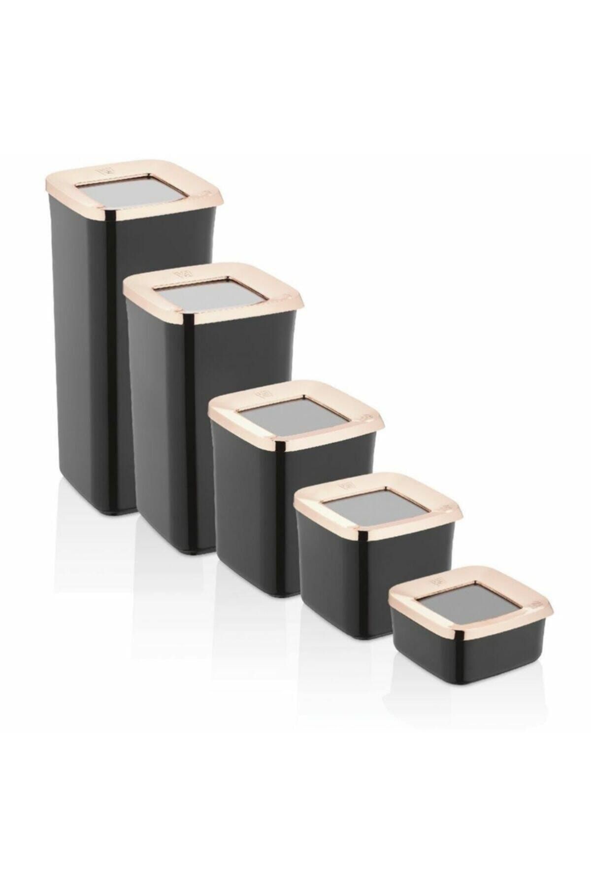 VİP AHMET-Multi-Purpose Black-Copper Food Storage Container with Square Lid Set of 5 2