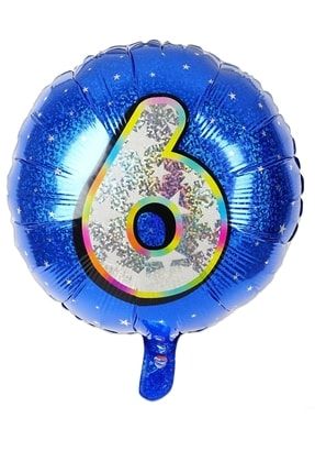 6 Yaş Parti Balonu Mavi, Yıldızlı Balon 40 Cm, Parti Süsü Rakam Balon A4817-mavi