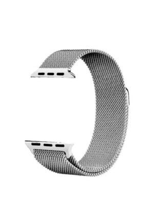 Apple Watch 2 3 4 5 6 Se 38 Mm 40 Mm Hasır Örgü Metal Milano Kordon Kayış Gümüş BilişimHasırMt38mm