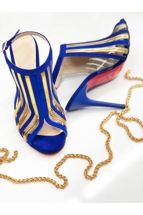 Kadın Altın Biyeli Saks Topuklu Ayakkabı ABKTA