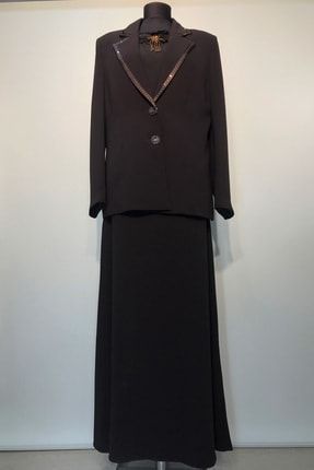 Kadın Broşlu Kahverengi Etekli Takım Elbise TKM2490