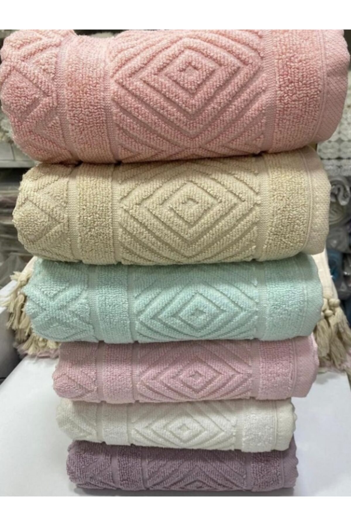 şenkahveci tekstil Şenkahveci, Tekstil 50x90 Piramit Desen 6'lı Paket Elyüz Havlusu