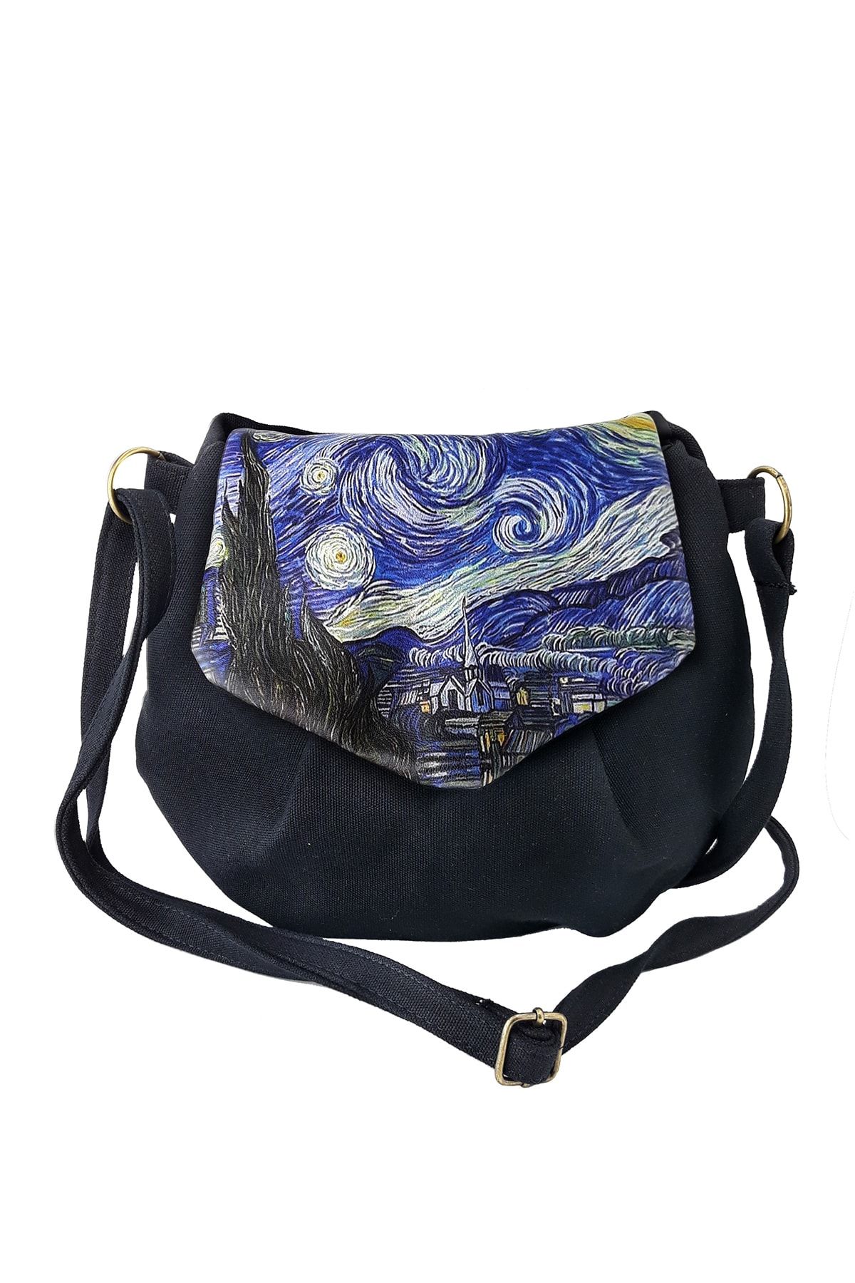 Perabags Siyah Gogh Starry Night Baskılı Heybe