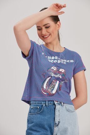 Kadın Mavi Baskılı T-Shirt YL-TS99926