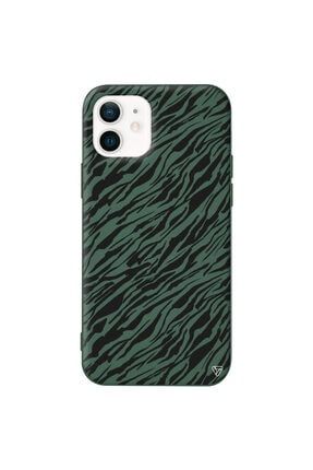 Iphone 12 Yeşil Renkli Silikon Capraz Zebra Siyah Telefon Kılıfı Ptr011-iPhone-12