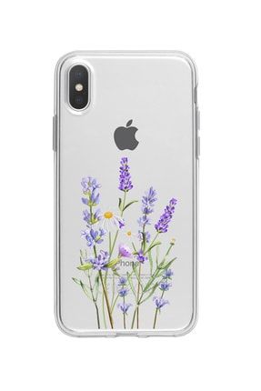 Iphone Xs Uyumlu Lavender Desenli Premium Şeffaf Silikon Kılıf IPHXSSLVNDR