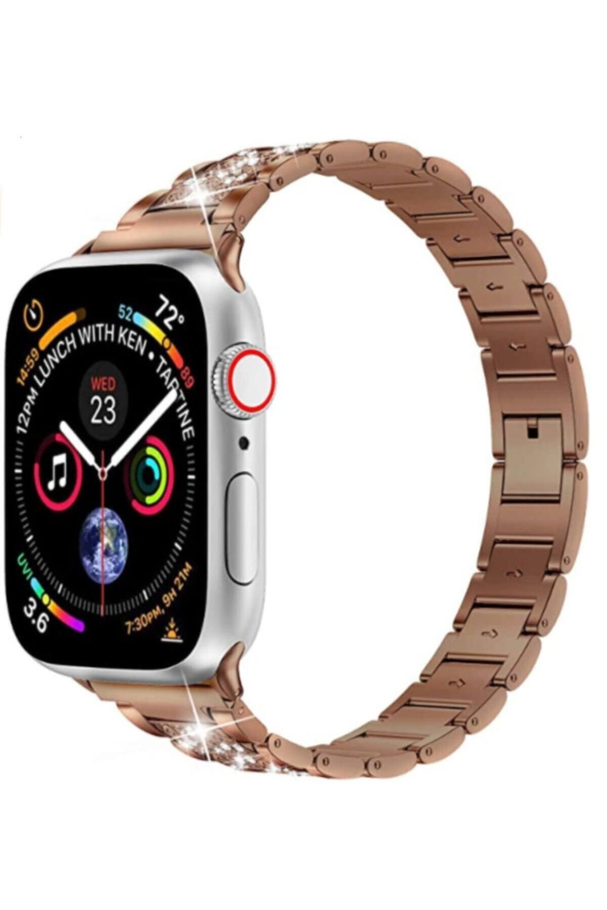 Apple Watch Uyumlu 44mm Parlak Metal Kordon - Gold