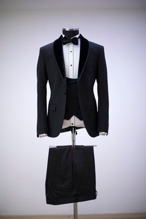 Erkek Siyah Kadife Tam Takım Elbise 137S52