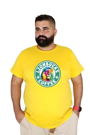 Baskılı Bearbucks Büyük Beden Pamuklu T-shirt Lion 3xl 4xl 5xl 6xl 7xl baskili25lion