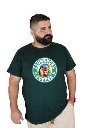 Baskılı Bearbucks Büyük Beden Pamuklu T-shirt Lion 3xl 4xl 5xl 6xl 7xl baskili25lion