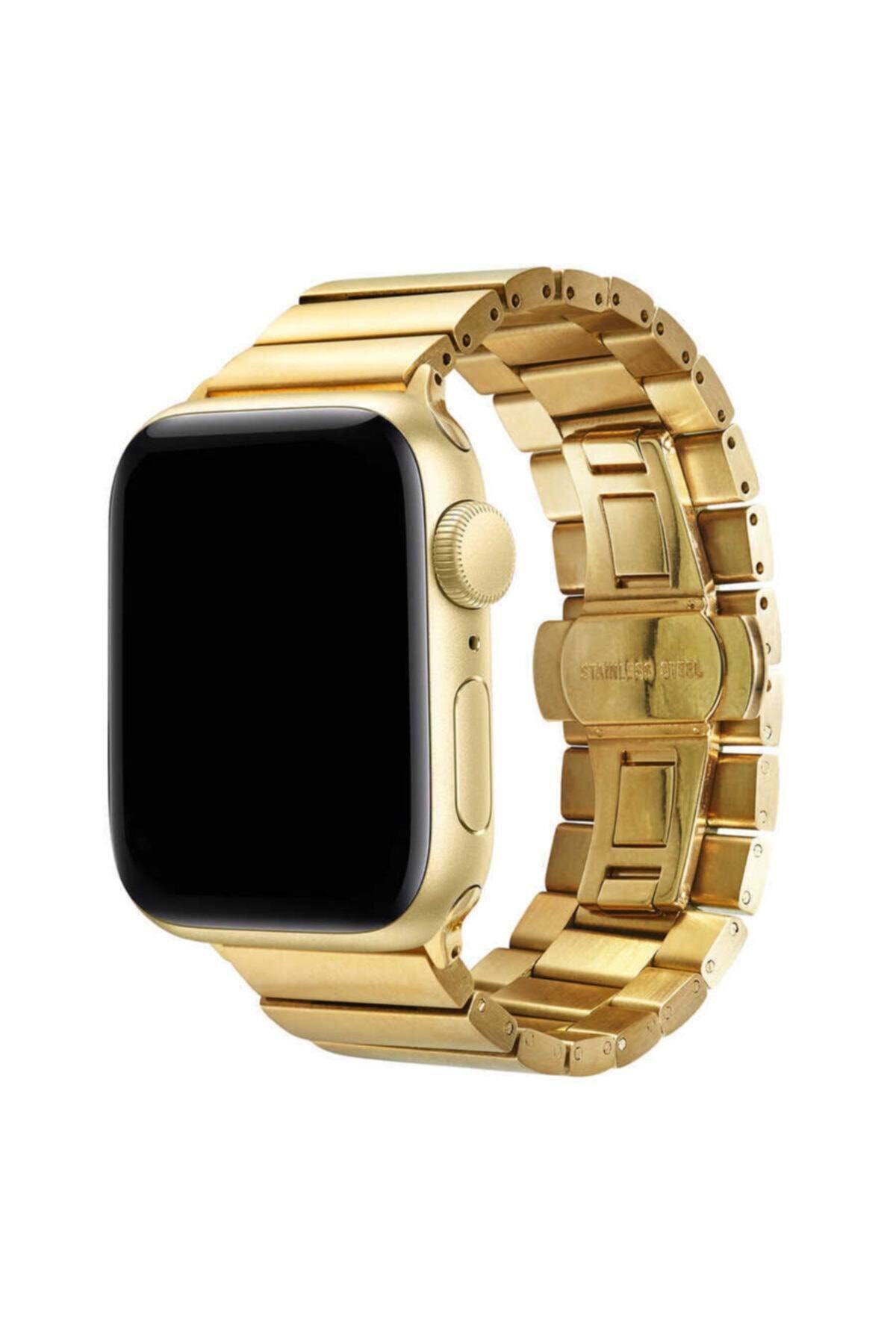 Apple Watch Uyumlu 42mm Metal Katlamalı Kordon - Gold