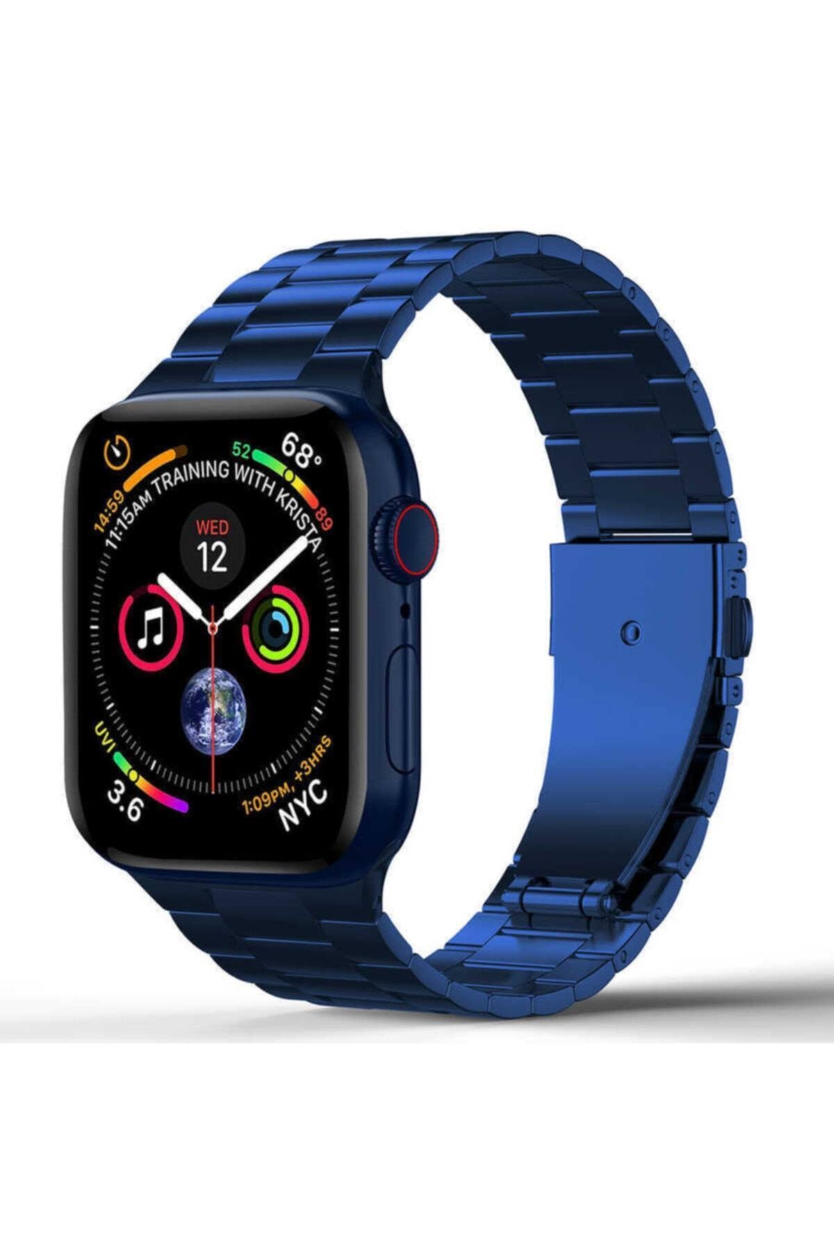 Apple Watch Uyumlu 38mm Klipsli Metal Kordon - Mavi