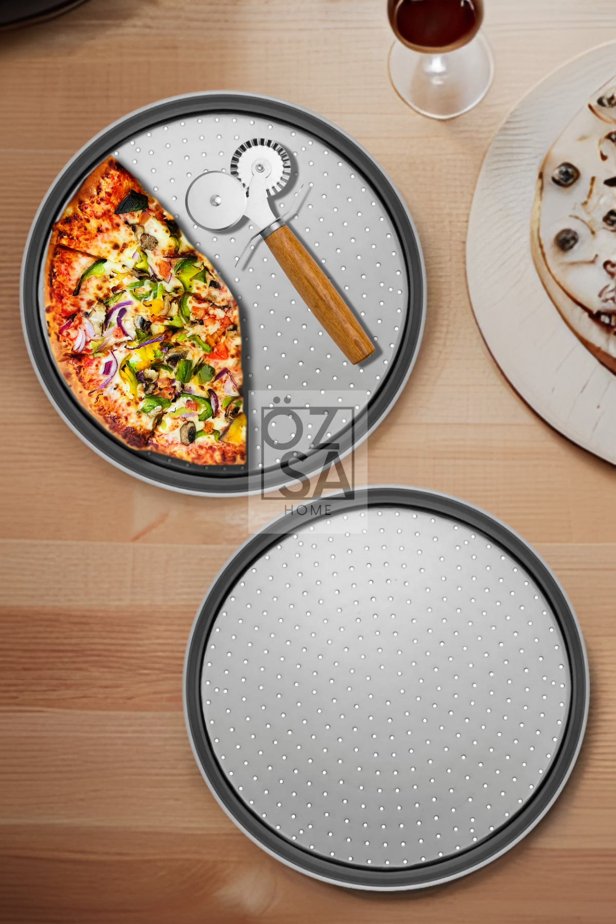 ÖzSa Home 2'li Orta Boy Delikli Pizza Tepsisi Lahmacun Pide