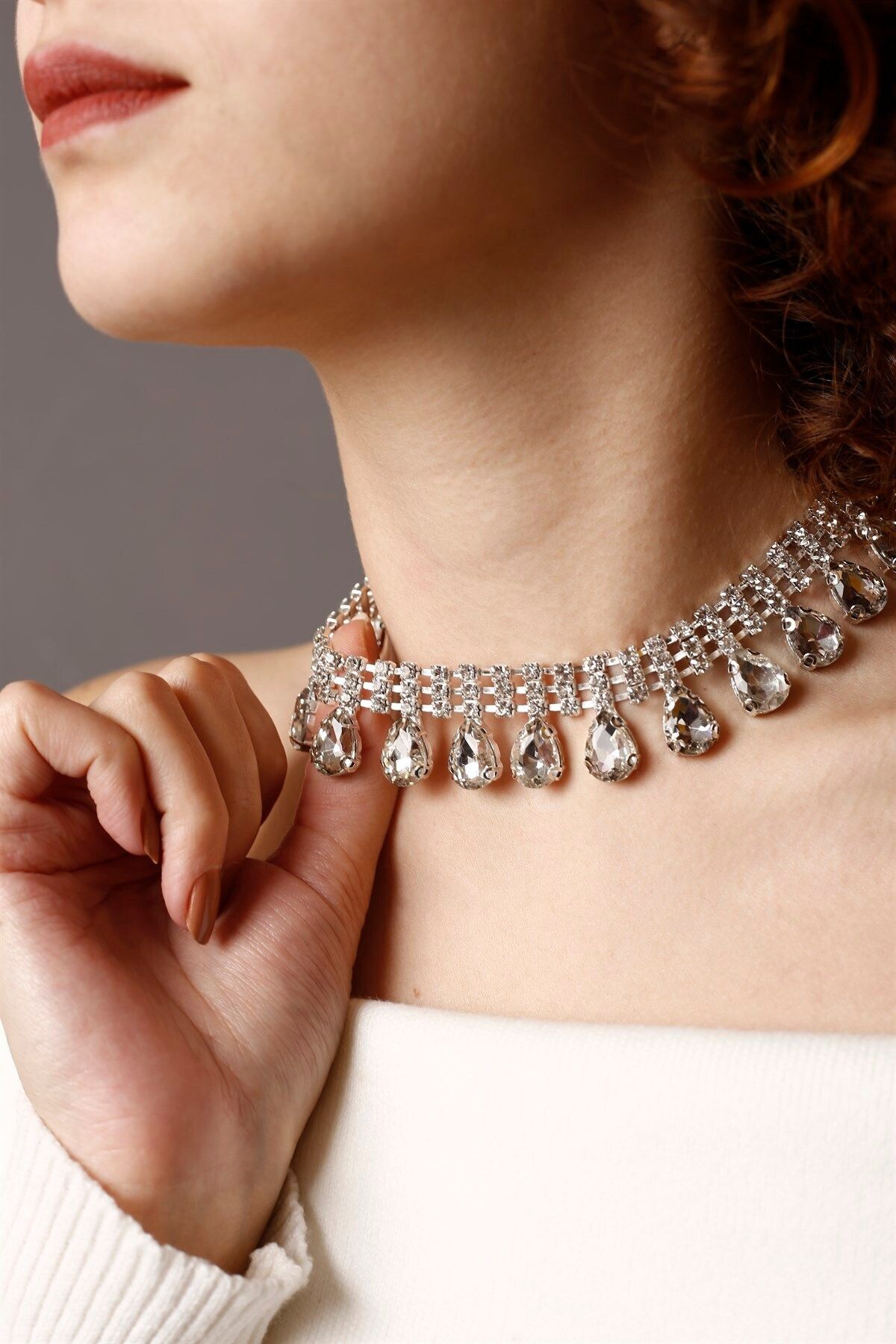 Silver stone choker clearance necklace