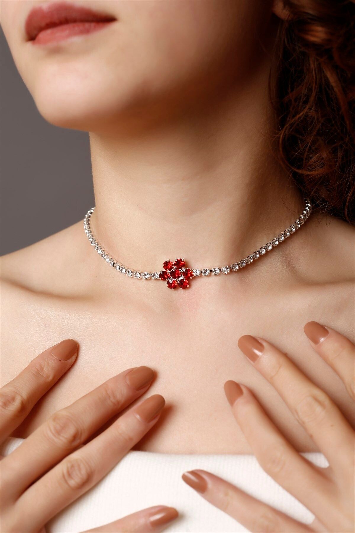 HUBANN Red Stone Flower Choker Necklace Stylish Stone Choker Waterway Choker Necklace Choker Neck Collar