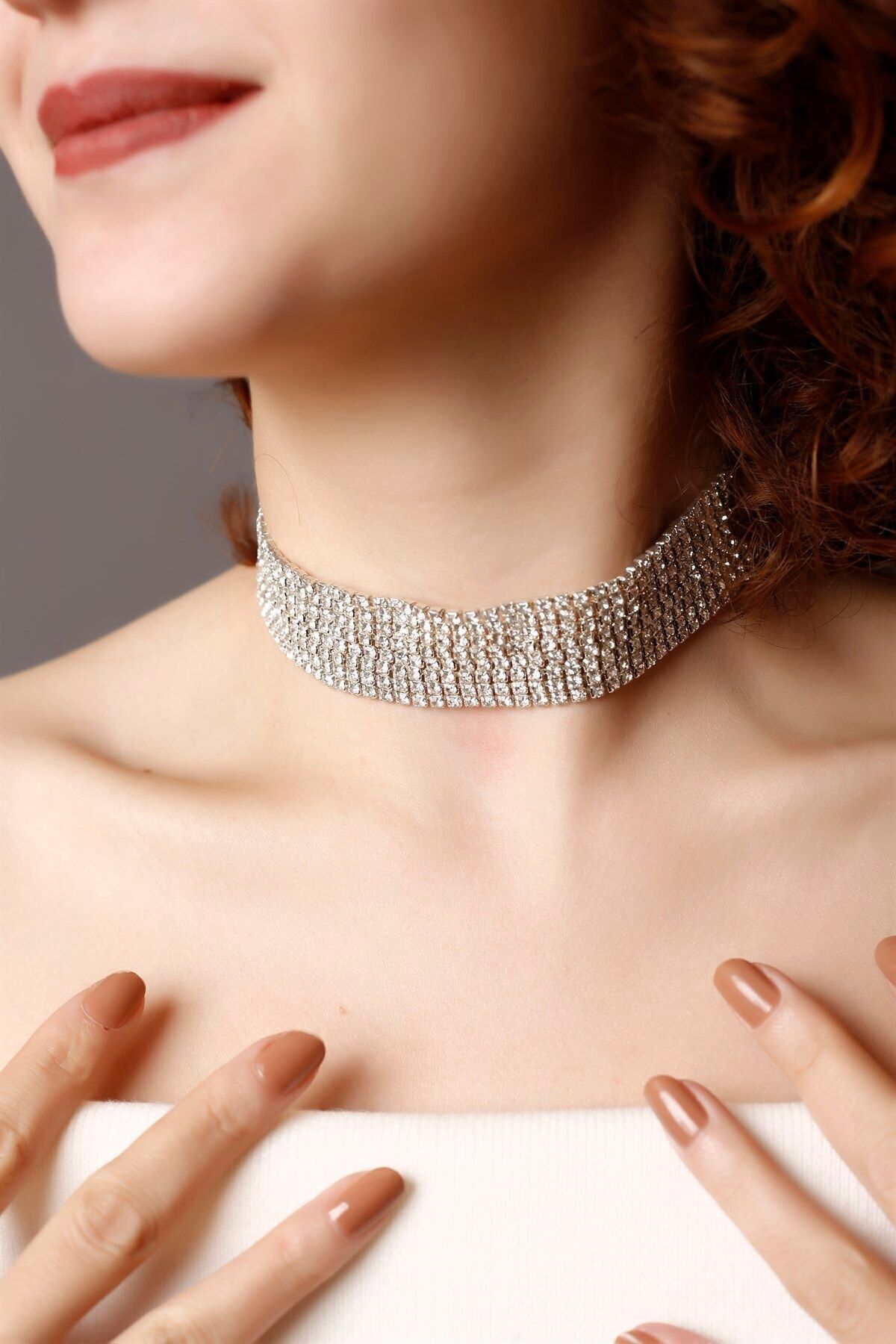 Silver stone hot sale choker necklace