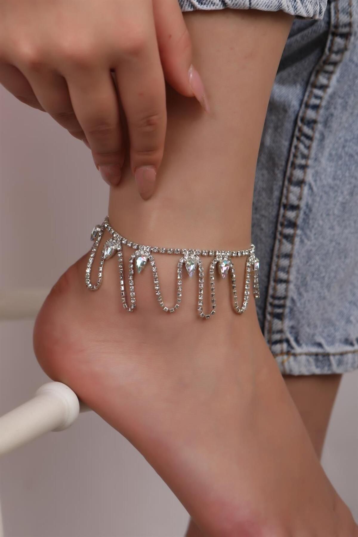 Stone anklets sale silver
