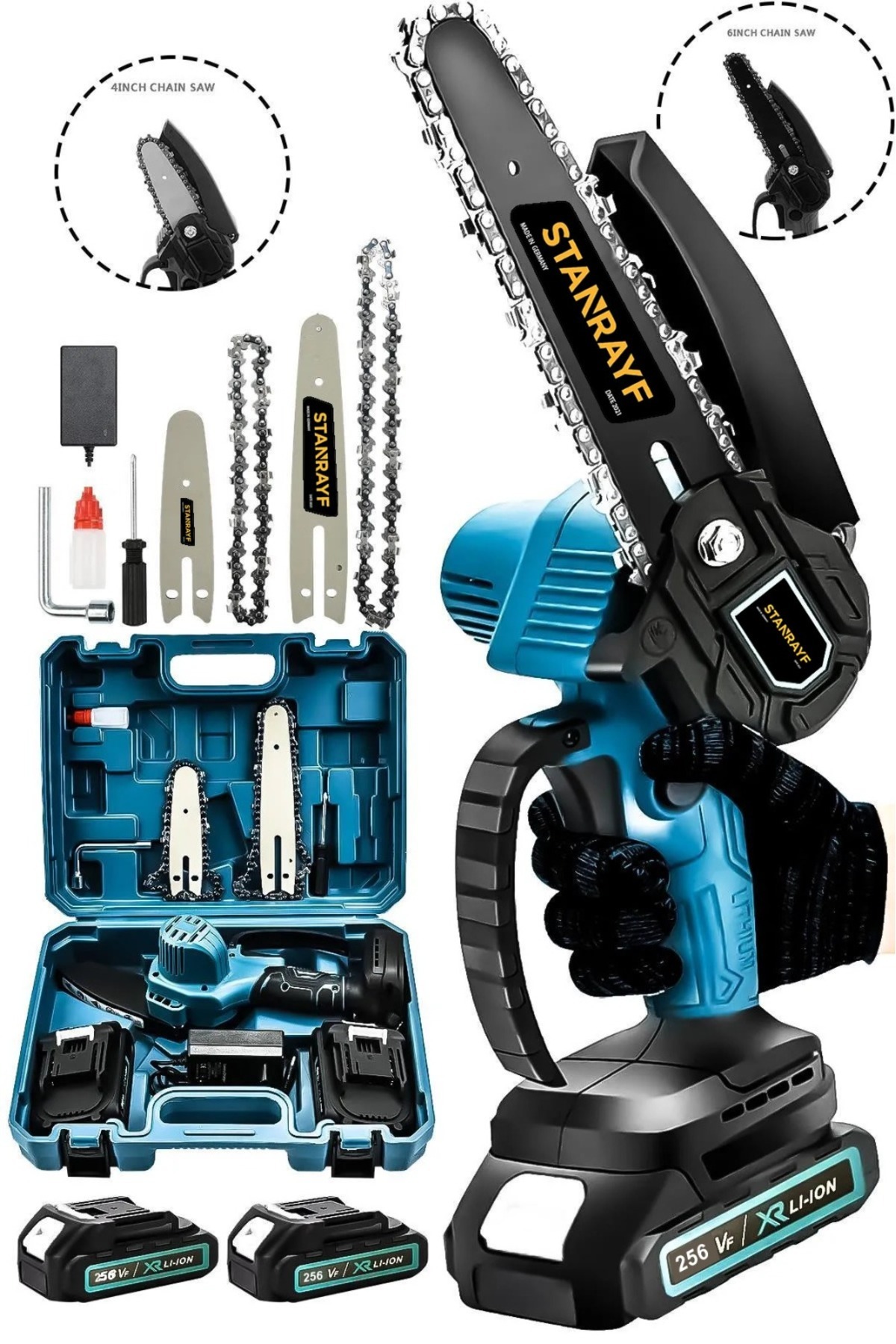 stanrayf Alman 128v 12ah Tam Prof Çelik Dişli Dal Budama Bıçkı Odun Ağaç Testeresi Çift Akülü Taşıma Çantalı