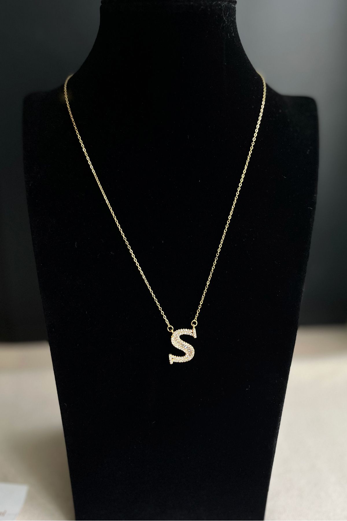 MODA Caprea Steel Letter S Stoned Letter Necklace Gold Color
