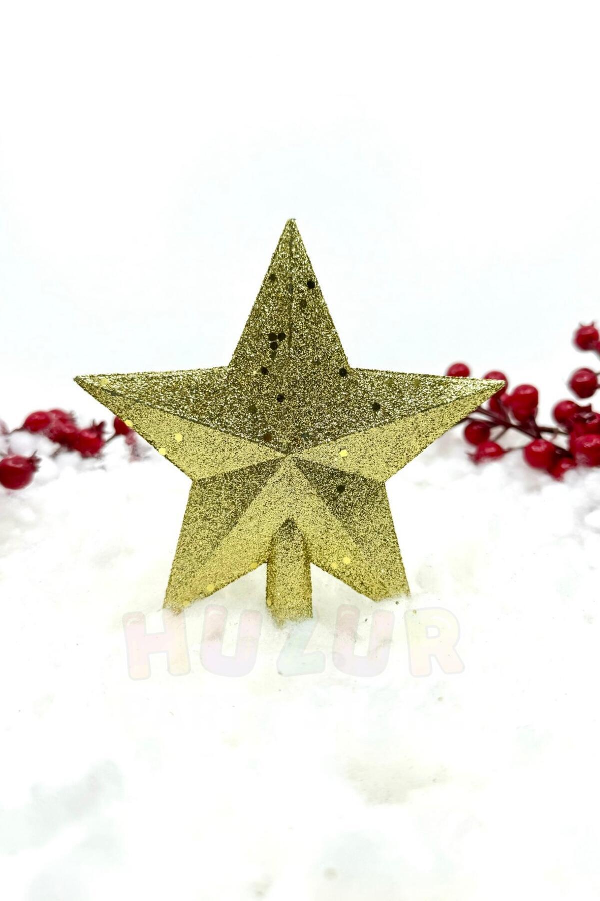 Huzur Party Store Gold Renk Simli Tepelik 15x14 Cm Parlak Altın Sarısı Pullu Yılbaşı Çam Ağacı Yeni Yıl Tepeliği