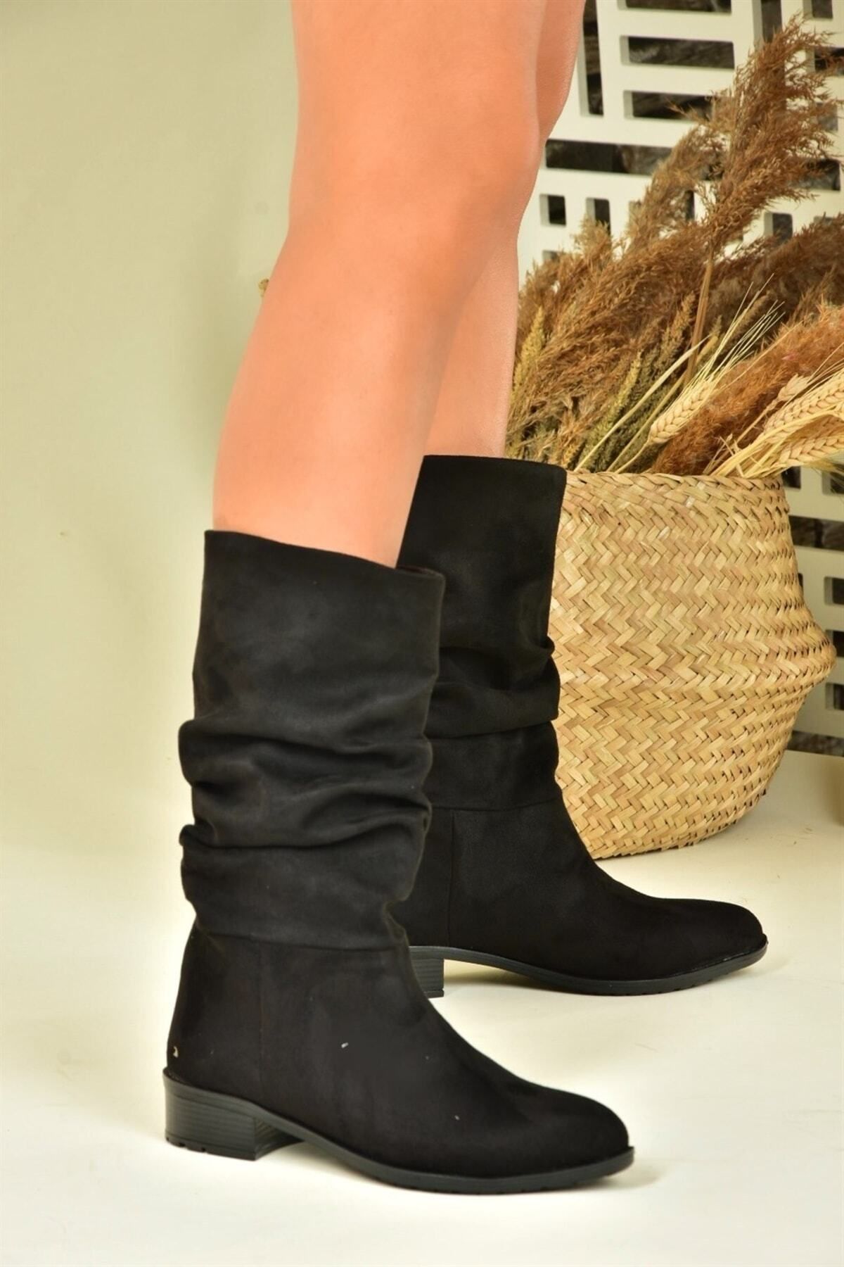 Black suede deals slouch boots flat