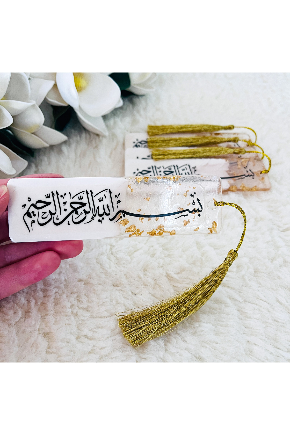 ebruli gift shop Kitap Ayracı-islami Hediyelik-besmele Kitap Ayracı Püsküllü Kitap Ayracı-epoksi