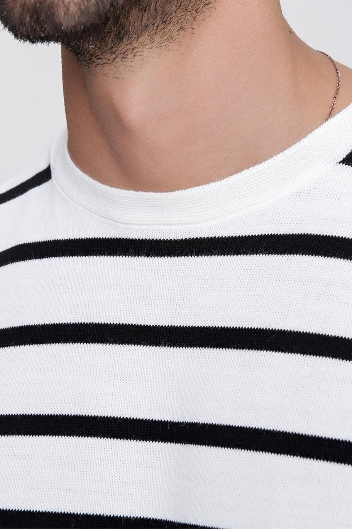 COOL TARZ-Pulover alb pentru bărbați, tricot casual cu dungi 2