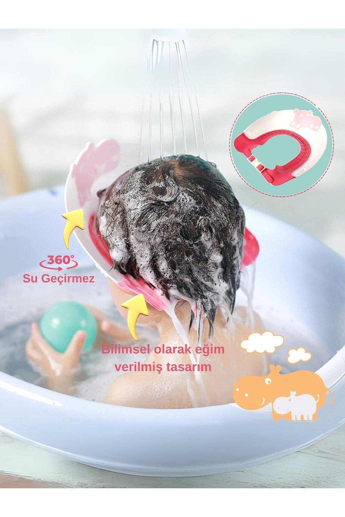 Dino Banyo Şapkası , Slikon Çocuk Duş Tacı , Sevimli Dinazor , Ayarlanabilir Tasarım, 6ay-9yaş 5