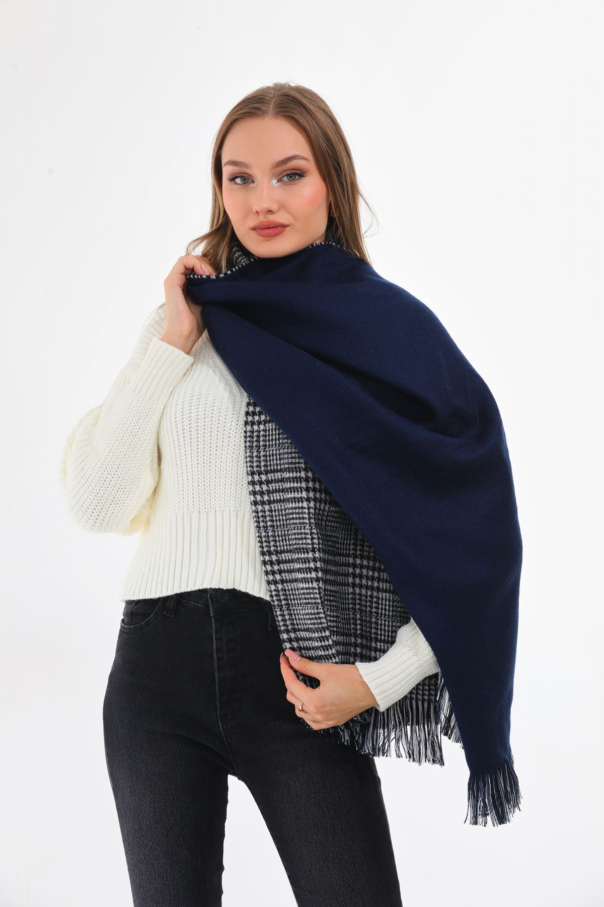 Navy blue cashmere shawl best sale