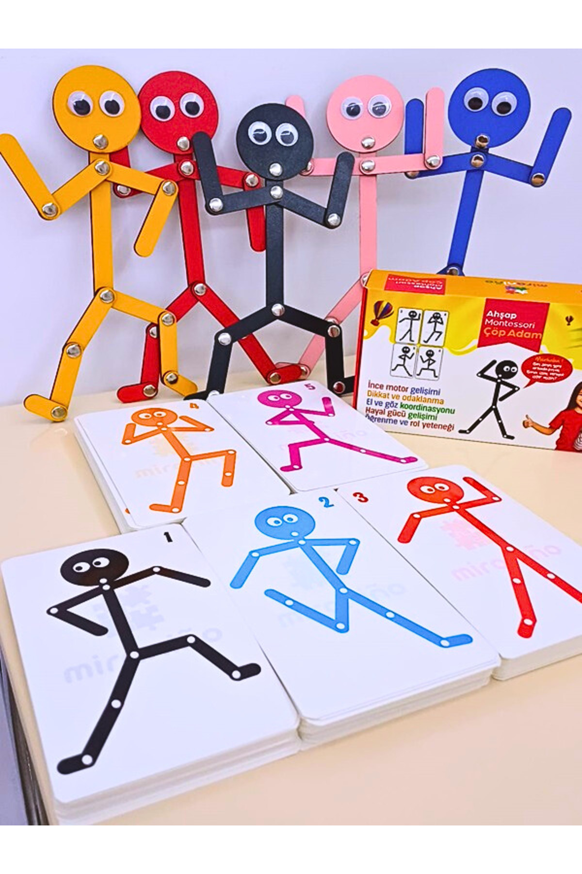 پازل چوبی آموزشی مونتهسوری ۵ در ۱ استیکمن، اسباببازی آموزشی