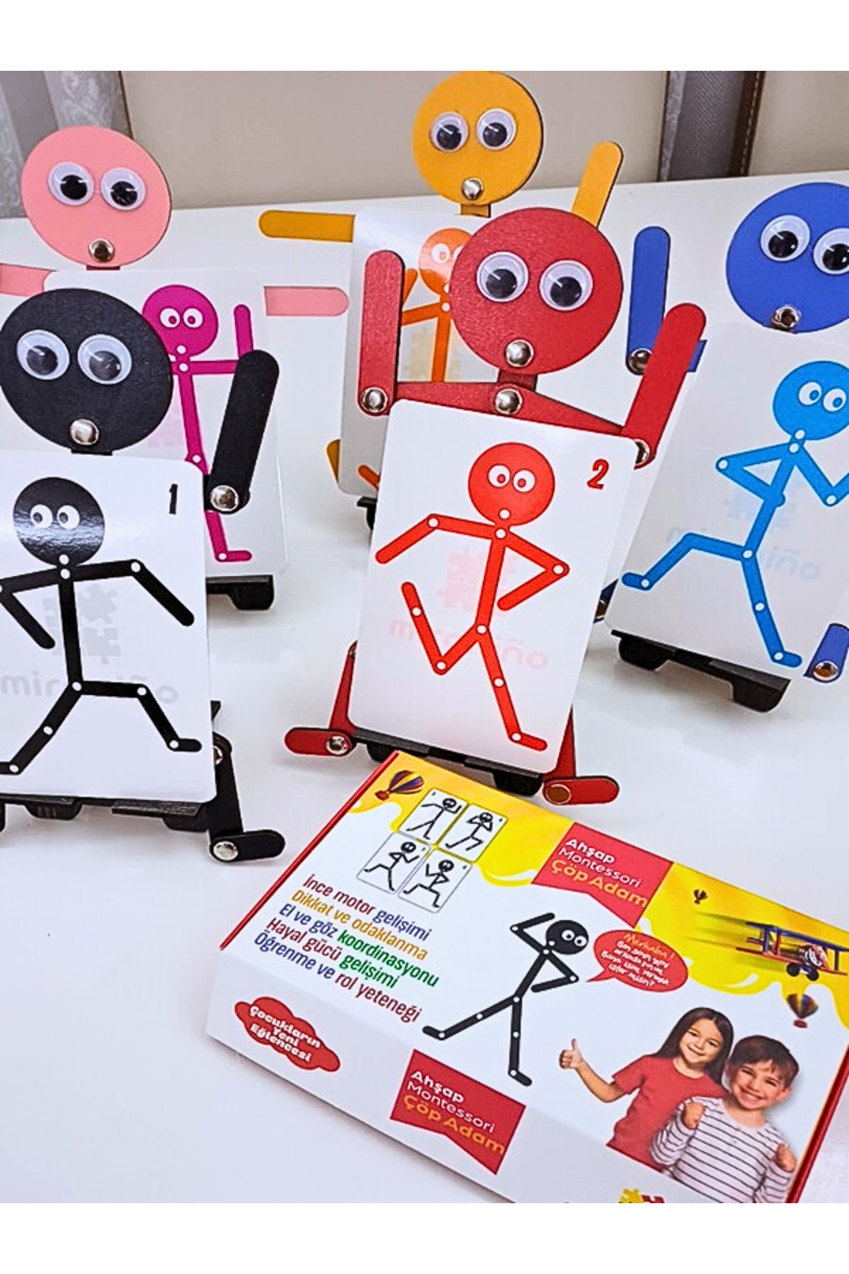 پازل چوبی آموزشی مونتهسوری ۵ در ۱ استیکمن، اسباببازی آموزشی