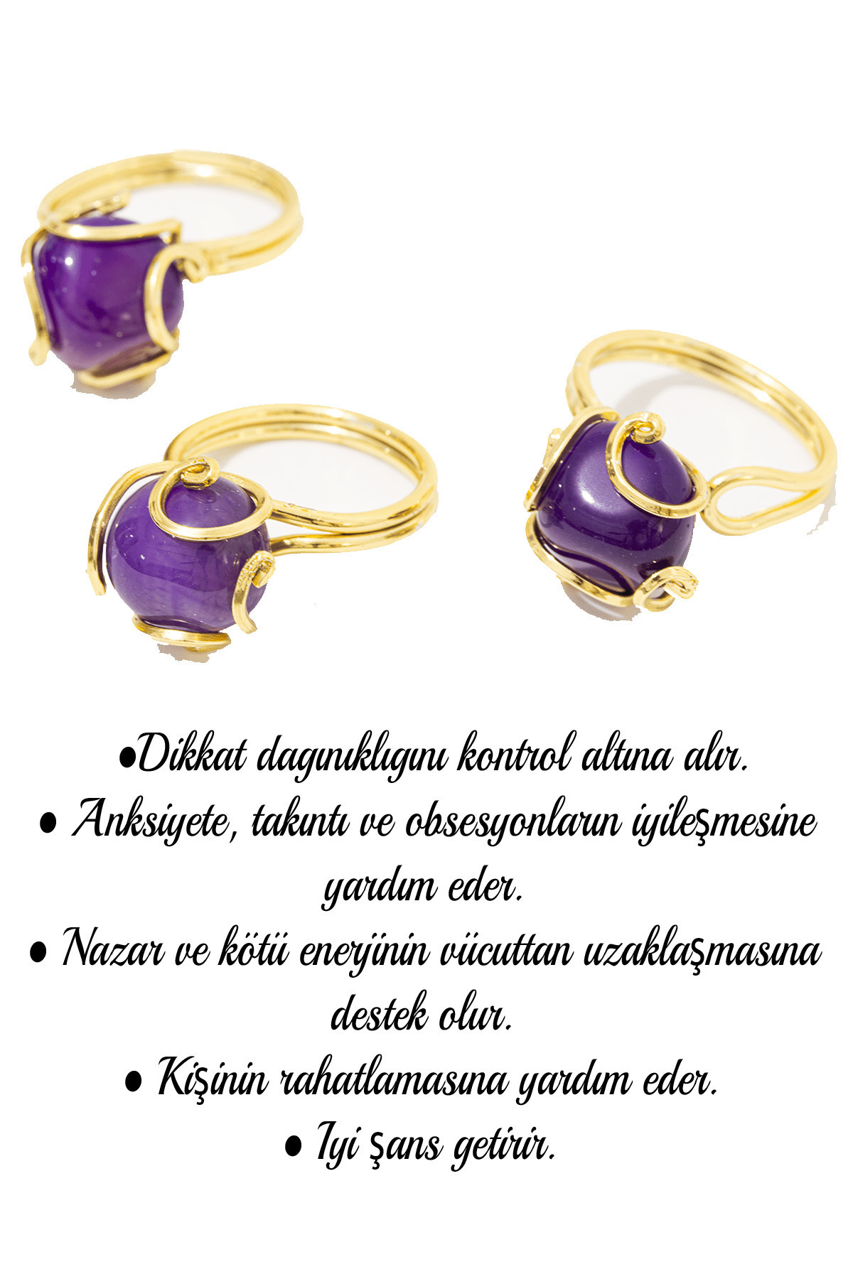 Sertifikalı Rokoko Model Mor Akik Taşı Yüzük - Ayarlamalı 4