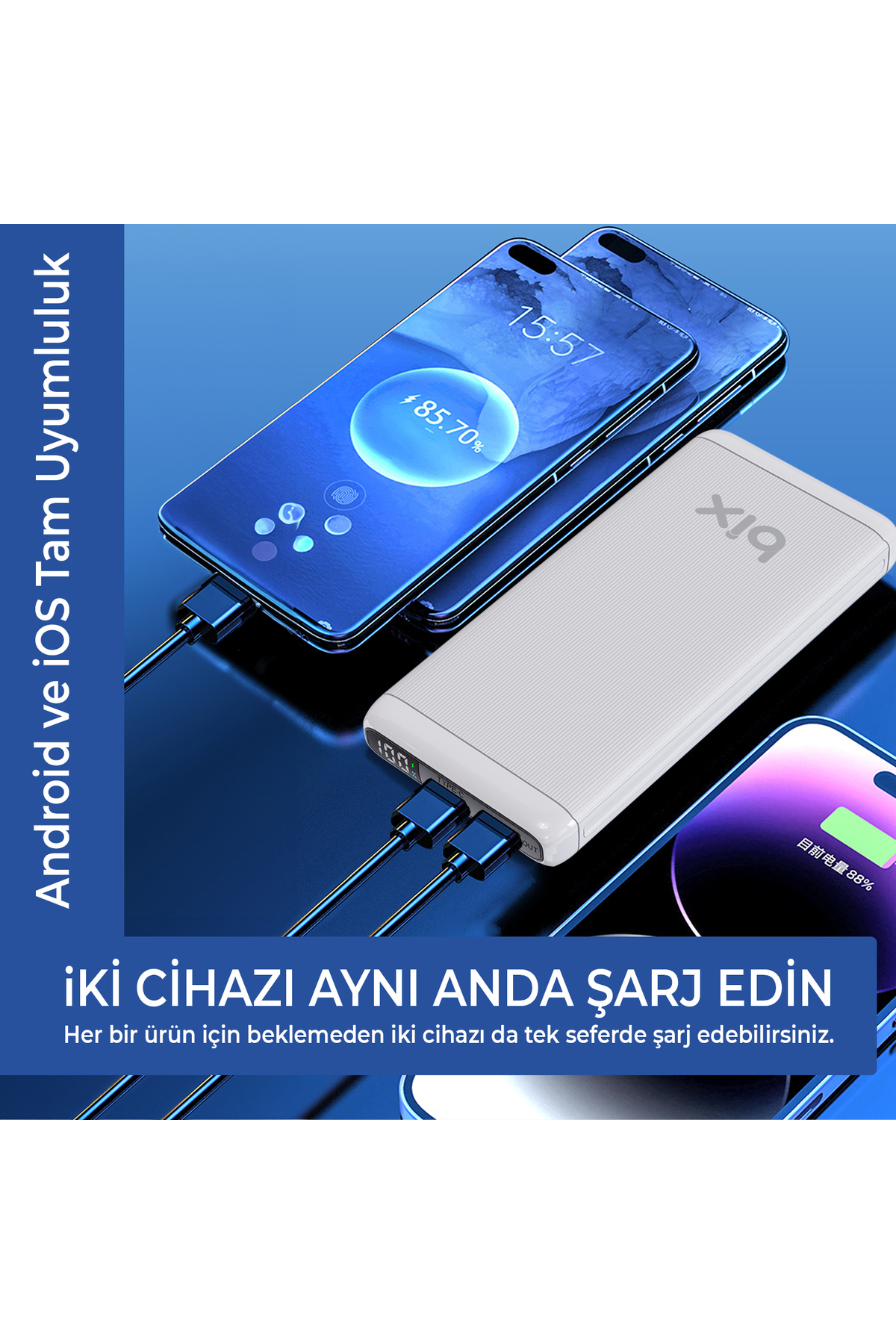 Bxpb107 10000mah 20w Pd Type-c Usb-a Scp 22.5w Qc 3.0 18w Çift Çıkışlı Led Ekranlı Powerbank Beyaz 7