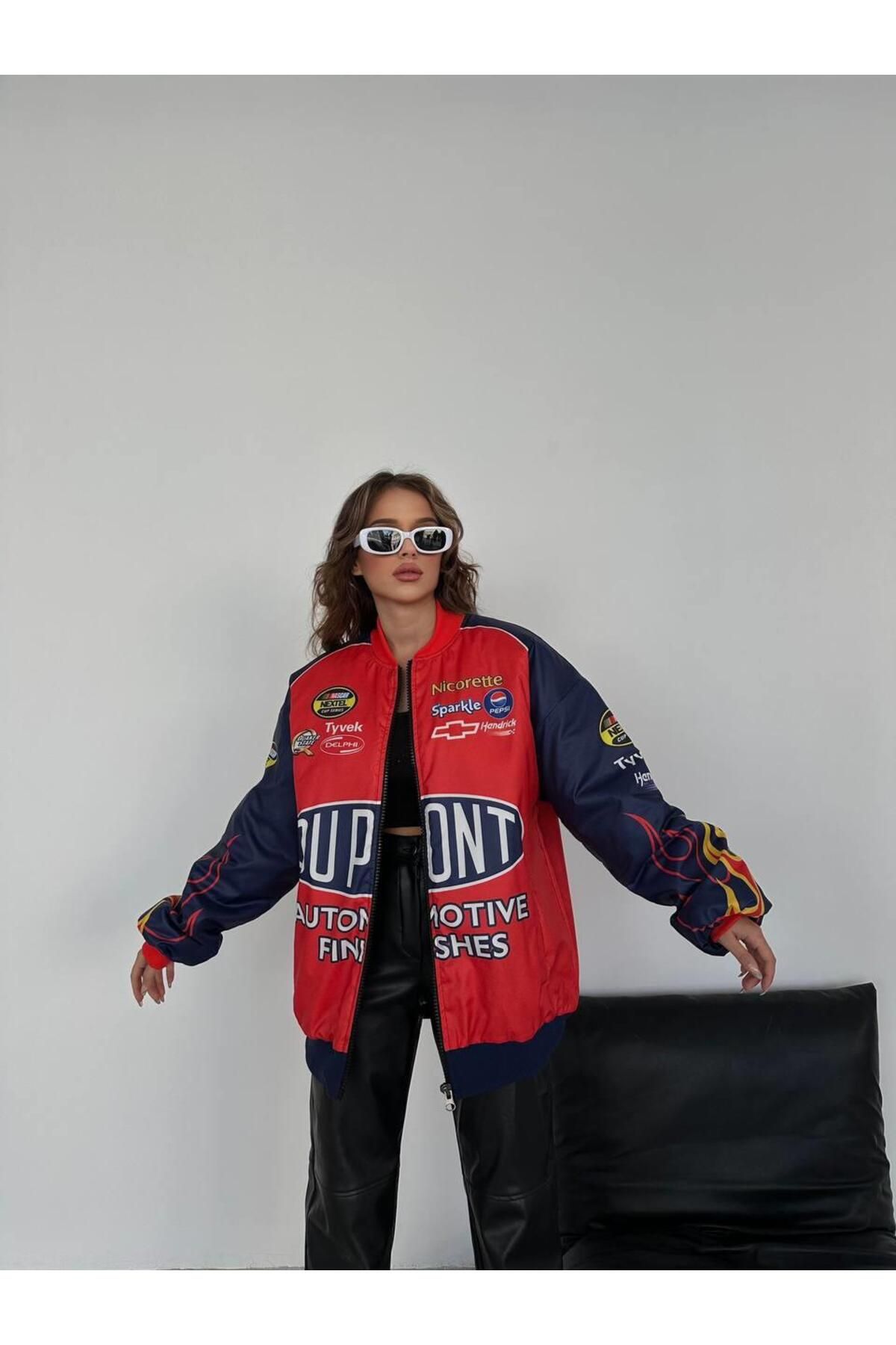 The Champs Streetwear Unisex Lined Flame Racer Red Bomber Jacket