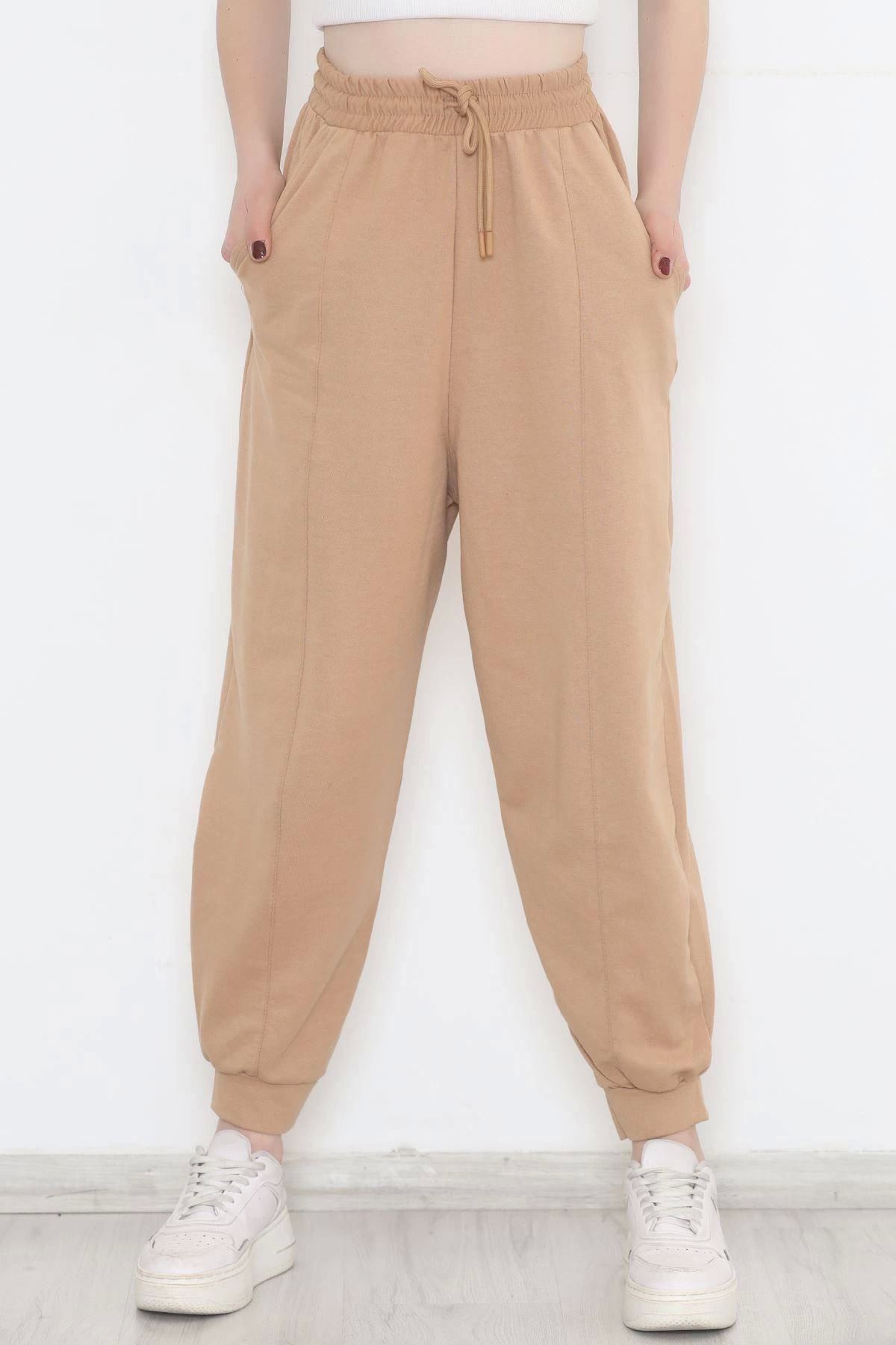 FRESHION Sweatpants Beige Normal Waist Trendyol