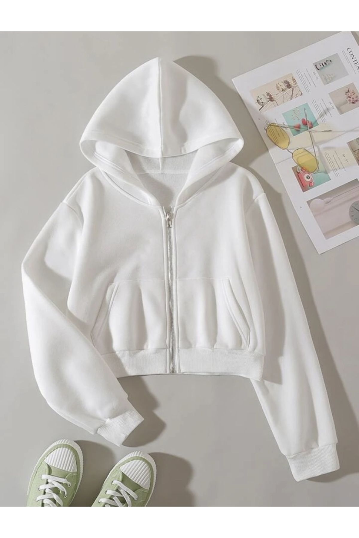 Cropped white zip hoodie on sale