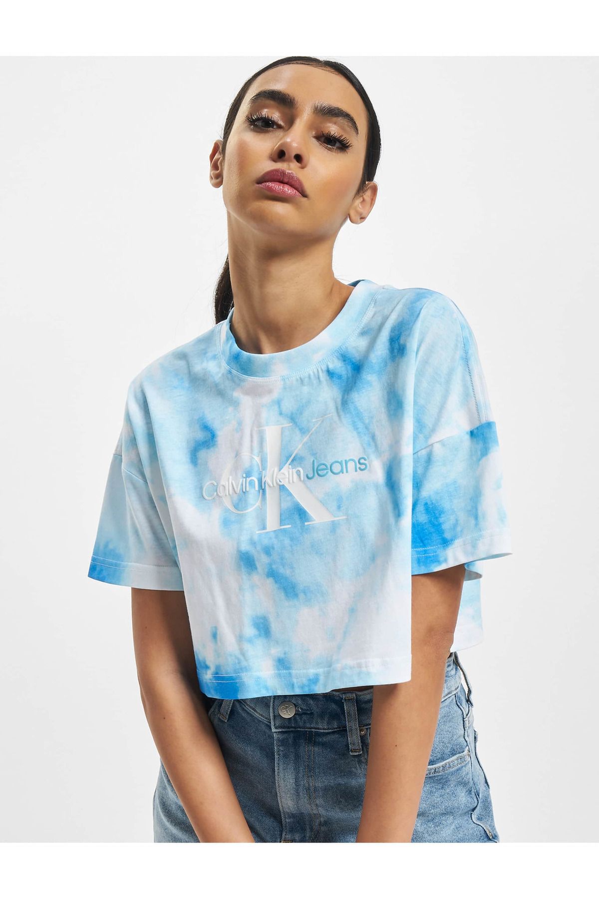 Jeans Calvin Calvin All Aqua Klein Over Damen Trendyol T-Shirt Print - Klein